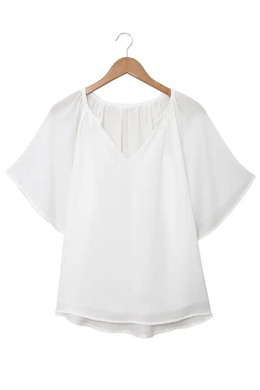 White split neck pleated loose top - tops