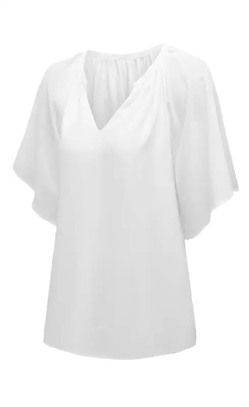 White split neck pleated loose top - tops