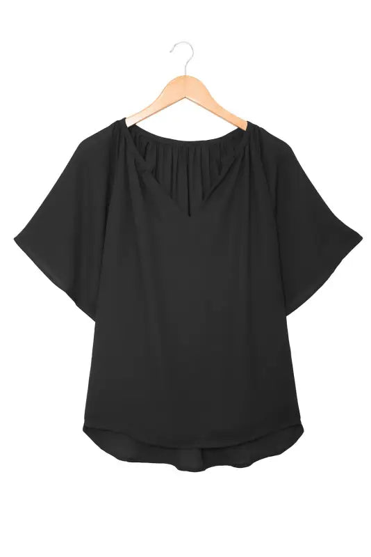 White split neck pleated loose top - tops