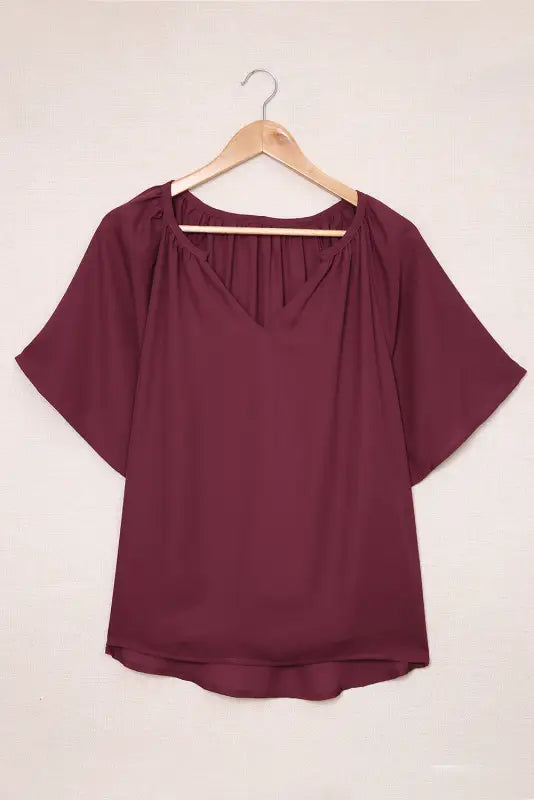 White split neck pleated loose top - tops