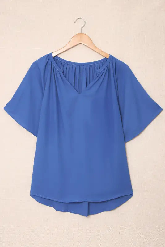 White split neck pleated loose top - tops