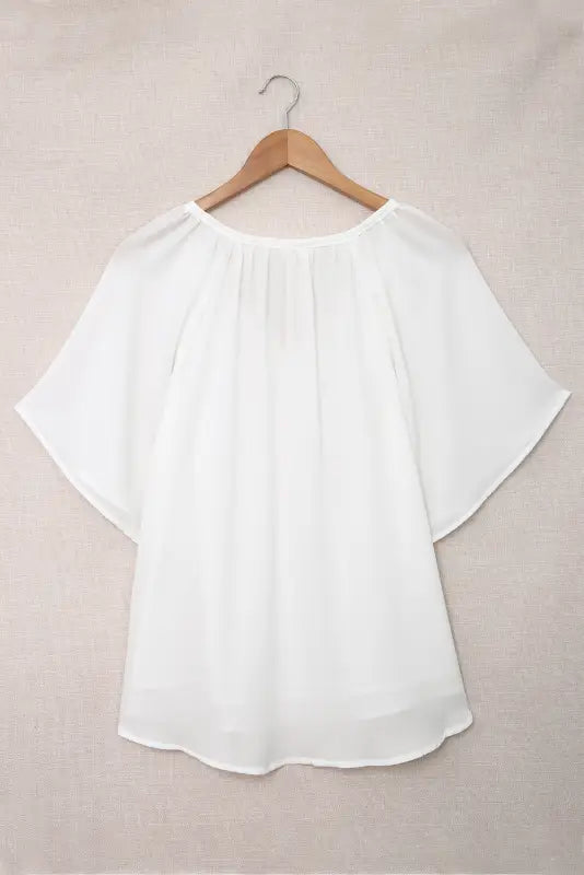 White split neck pleated loose top - tops