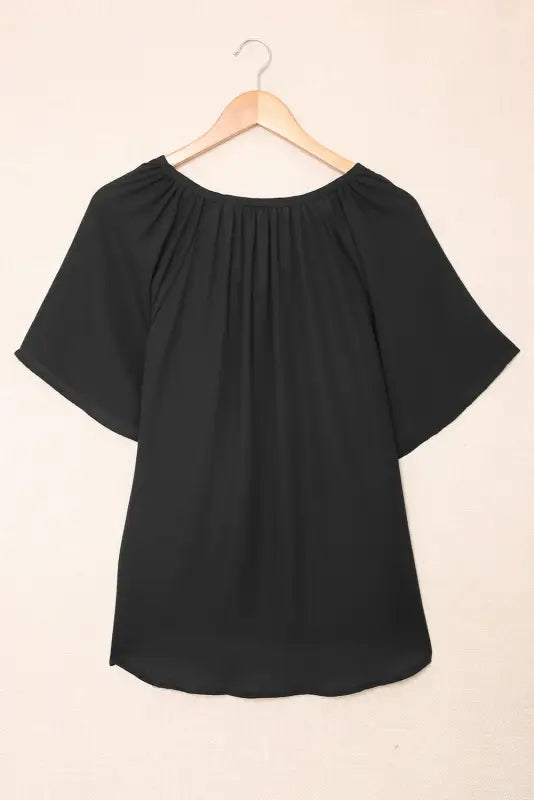 White split neck pleated loose top - tops