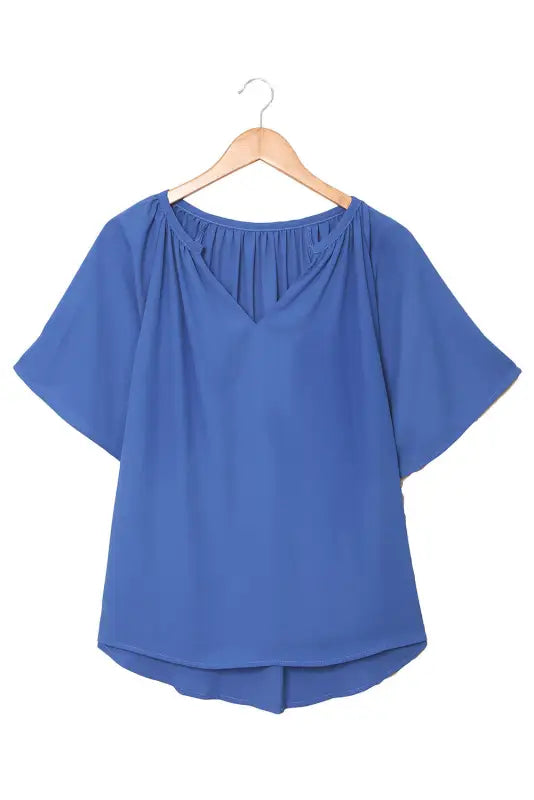 White split neck pleated loose top - tops