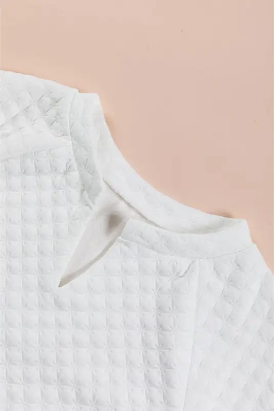 White split neck quilted long sleeve top - tops