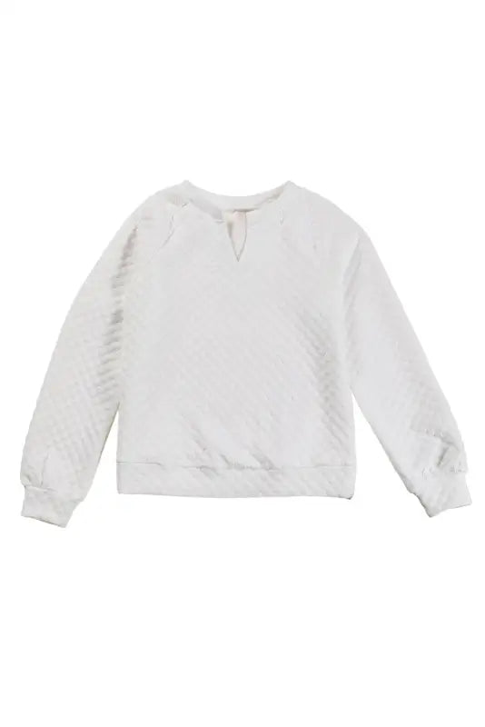 White split neck quilted long sleeve top - tops