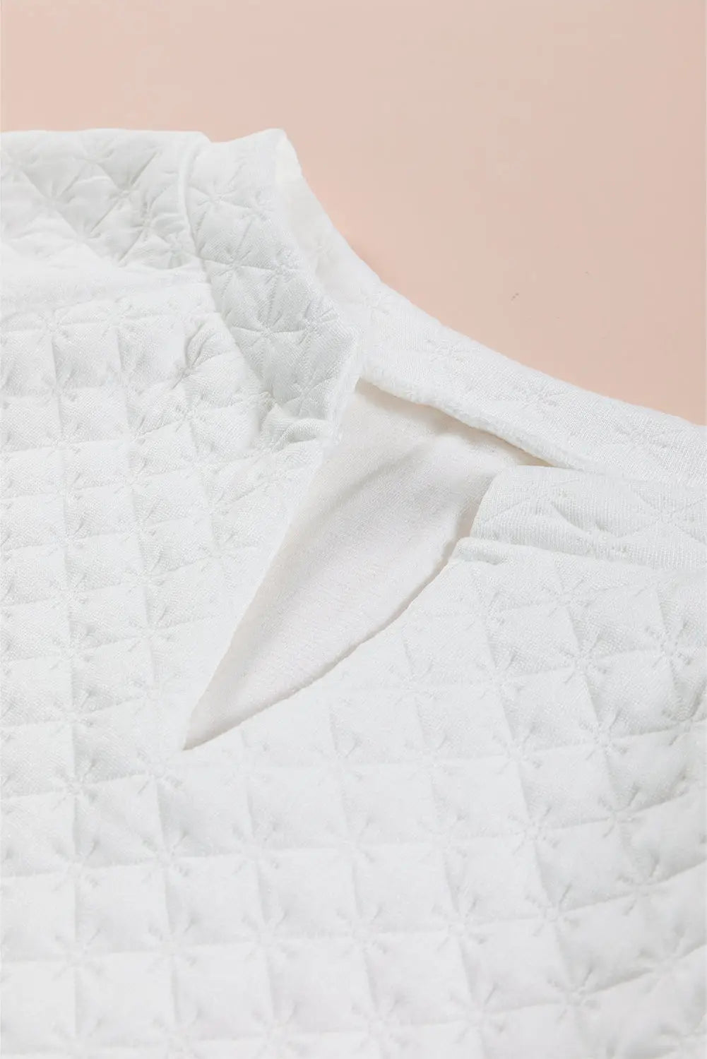 White split neck quilted long sleeve top - tops