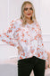 White split v neck floral plus size blouse with ruffles