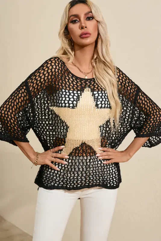 White star graphic crochet summer top - tops/tops & tees