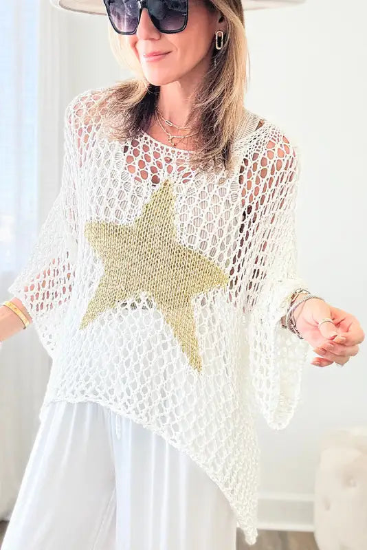 White star graphic crochet summer top - tops/tops & tees