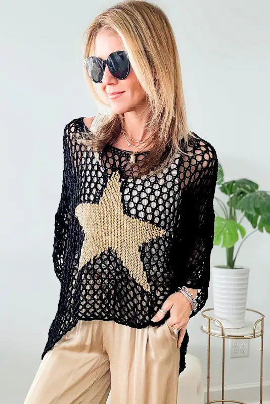 White star graphic crochet summer top - tops/tops & tees