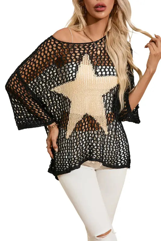 White star graphic crochet summer top - tops/tops & tees