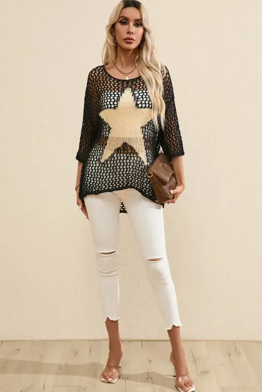 White star graphic crochet summer top - tops/tops & tees