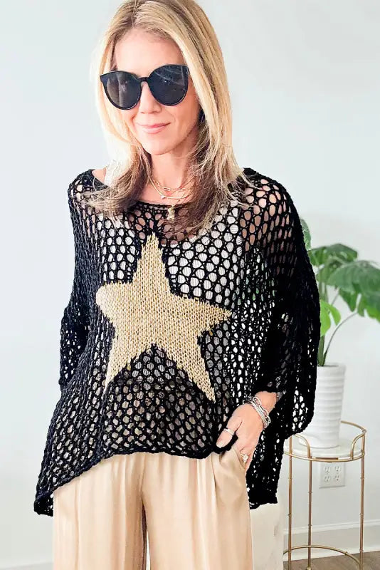 White star graphic crochet summer top - tops/tops & tees