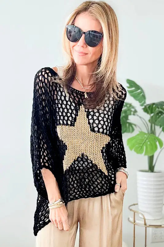 White star graphic crochet summer top - tops/tops & tees