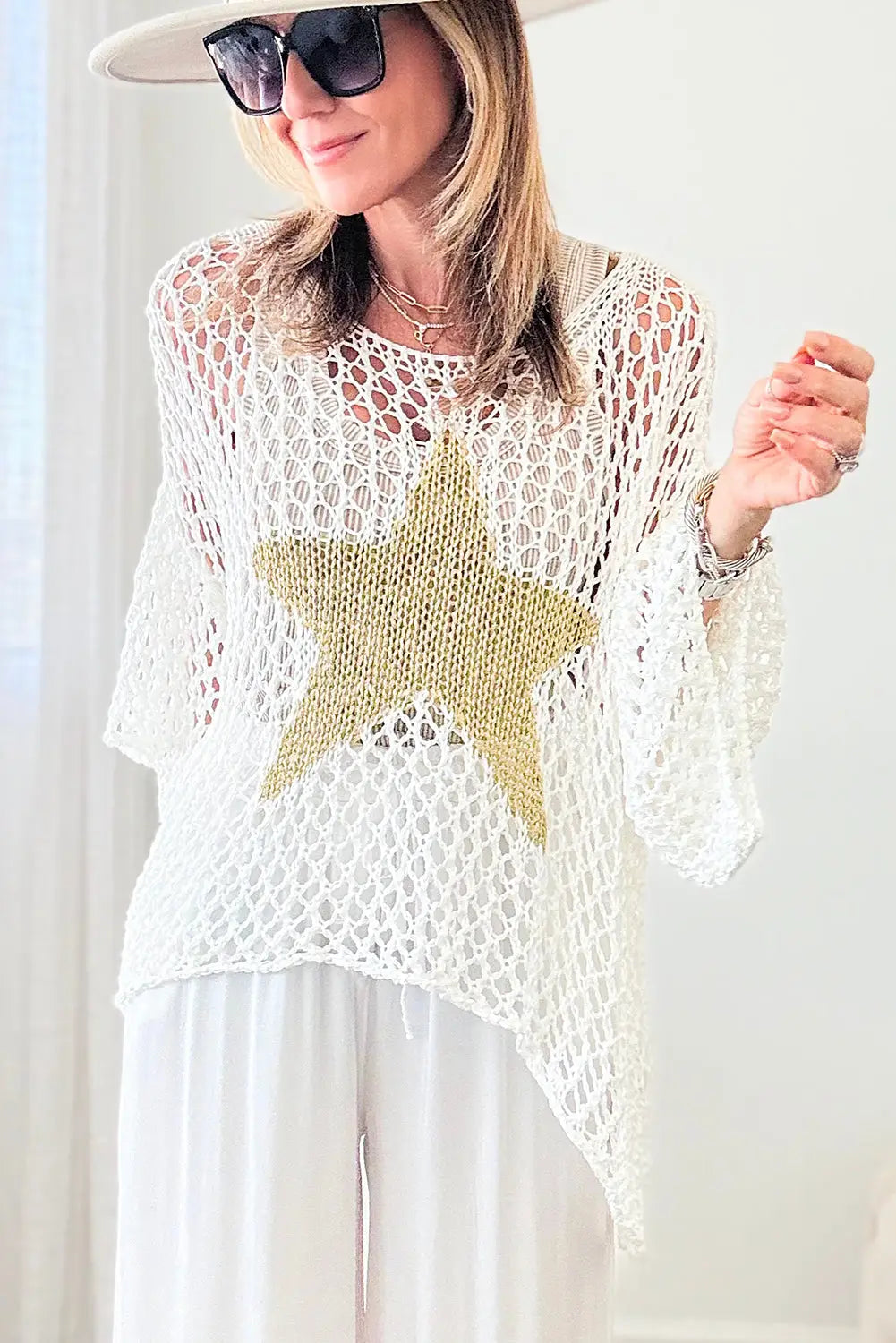 White star graphic crochet summer top - tops/tops & tees