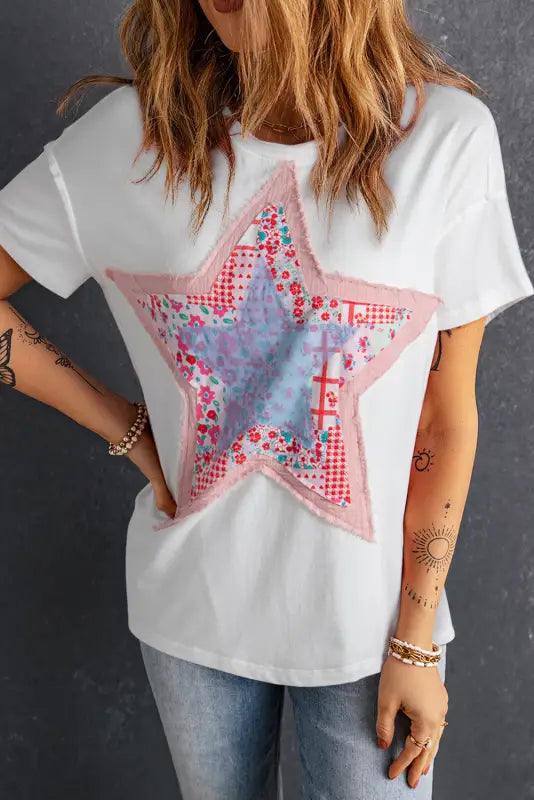 White star loose t-shirt - s / 95% cotton + 5% elastane - tops/tops & tees