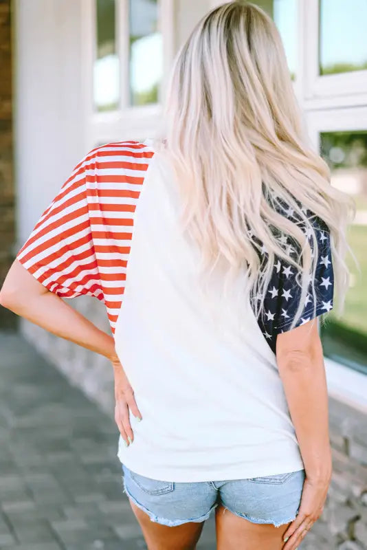 White the us stars and stripes v neck tee - t-shirts