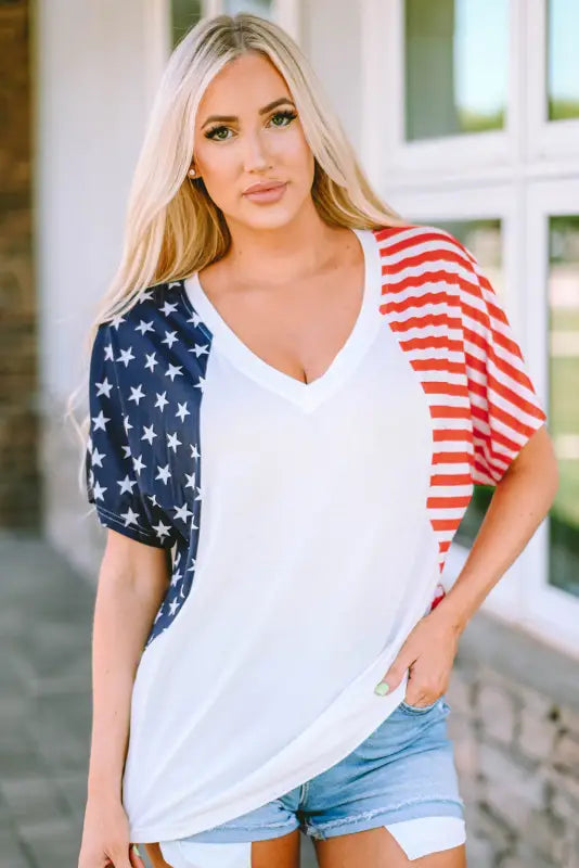 White the us stars and stripes v neck tee - t-shirts