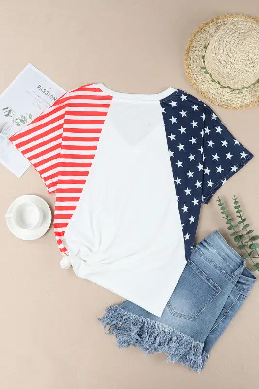 White the us stars and stripes v neck tee - t-shirts