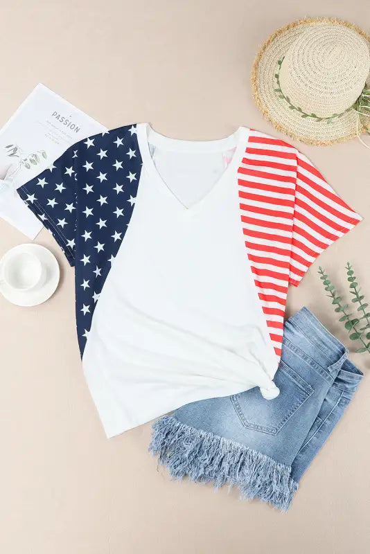 White the us stars and stripes v neck tee - t-shirts