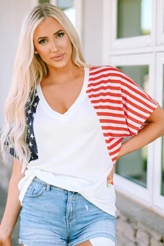 White the us stars and stripes v neck tee - t-shirts