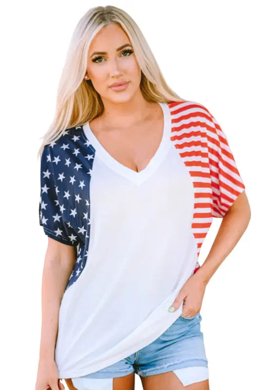 White the us stars and stripes v neck tee - t-shirts