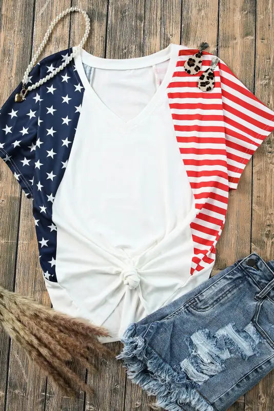 White the us stars and stripes v neck tee - t-shirts