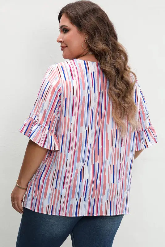 White stripe blouse - ruffled short sleeve plus size - size/plus tops/plus blouses & shirts