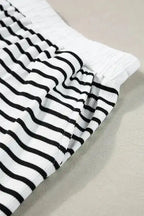 White Stripe Contrast Edge Tee and Shorts Set - Fashionfitz