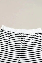 White Stripe Contrast Edge Tee and Shorts Set - Fashionfitz