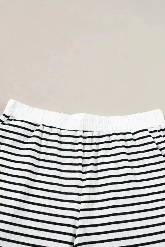 White Stripe Contrast Edge Tee and Shorts Set - Fashionfitz