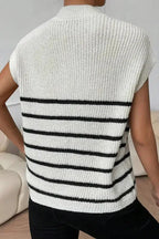 White Stripe Half Zip Split Stand Neck Sweater T-shirt - Fashionfitz