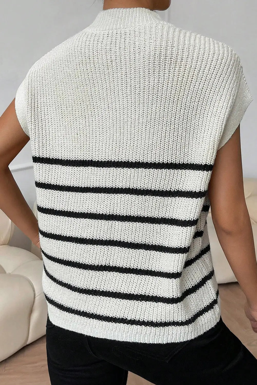 White stripe half zip split stand neck sweater t-shirt - sweaters & cardigans
