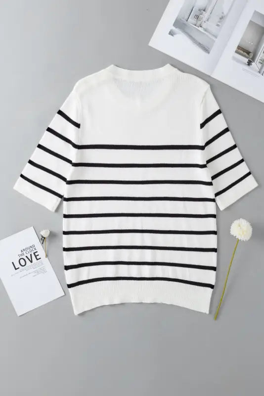 White stripe striped half sleeve knitted tee - tops/tops & tees