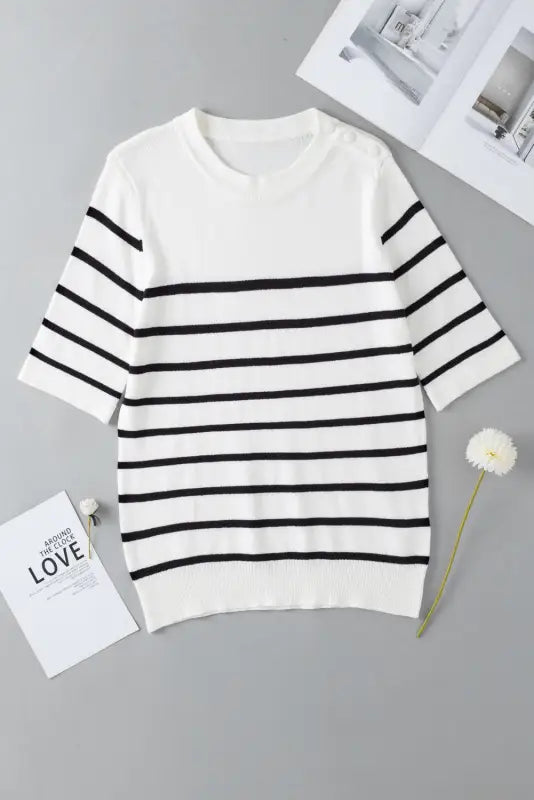 White stripe striped half sleeve knitted tee - tops/tops & tees