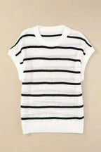 White Stripe Striped Pattern Batwing Sleeve Sweater - Fashionfitz