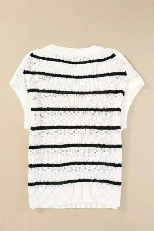 White Stripe Striped Pattern Batwing Sleeve Sweater - Fashionfitz