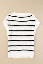 White Stripe Striped Pattern Batwing Sleeve Sweater - Fashionfitz