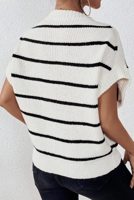 White stripe striped pattern batwing sleeve sweater - tops