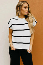 White Striped Batwing Sleeve Sweater Tee - Fashionfitz