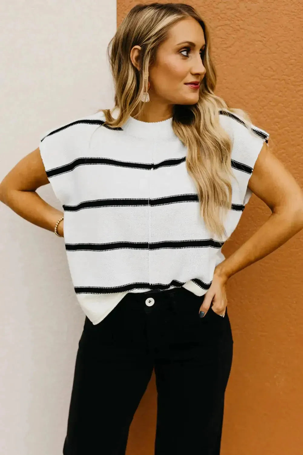 White Striped Batwing Sleeve Sweater Tee - Fashionfitz