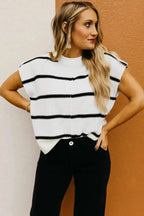 White Striped Batwing Sleeve Sweater Tee - Fashionfitz