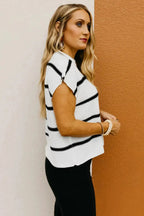 White Striped Batwing Sleeve Sweater Tee - Fashionfitz