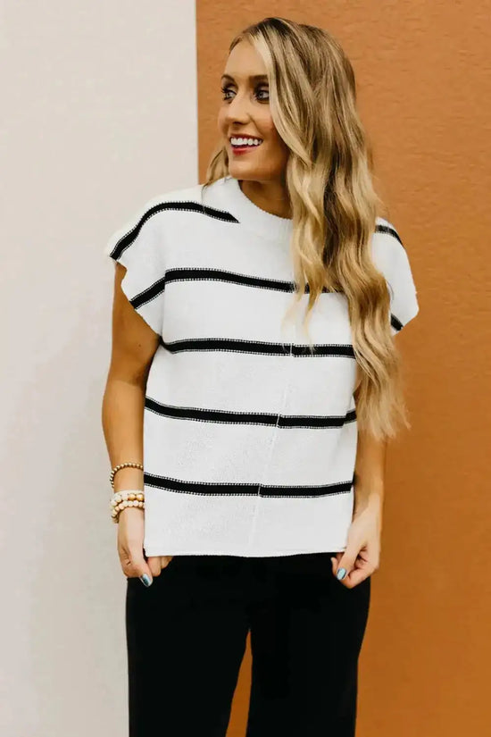 White Striped Batwing Sleeve Sweater Tee - Fashionfitz