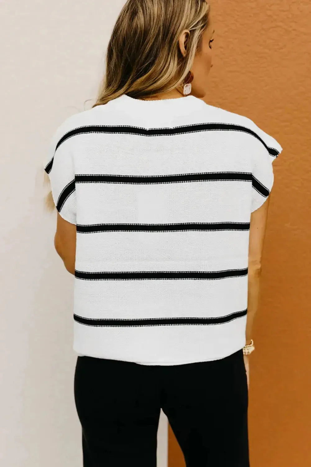 White Striped Batwing Sleeve Sweater Tee - Fashionfitz