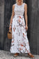 White striped floral print sleeveless maxi dress with pocket - dresses