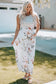 White striped floral print sleeveless maxi dress with pocket - dresses