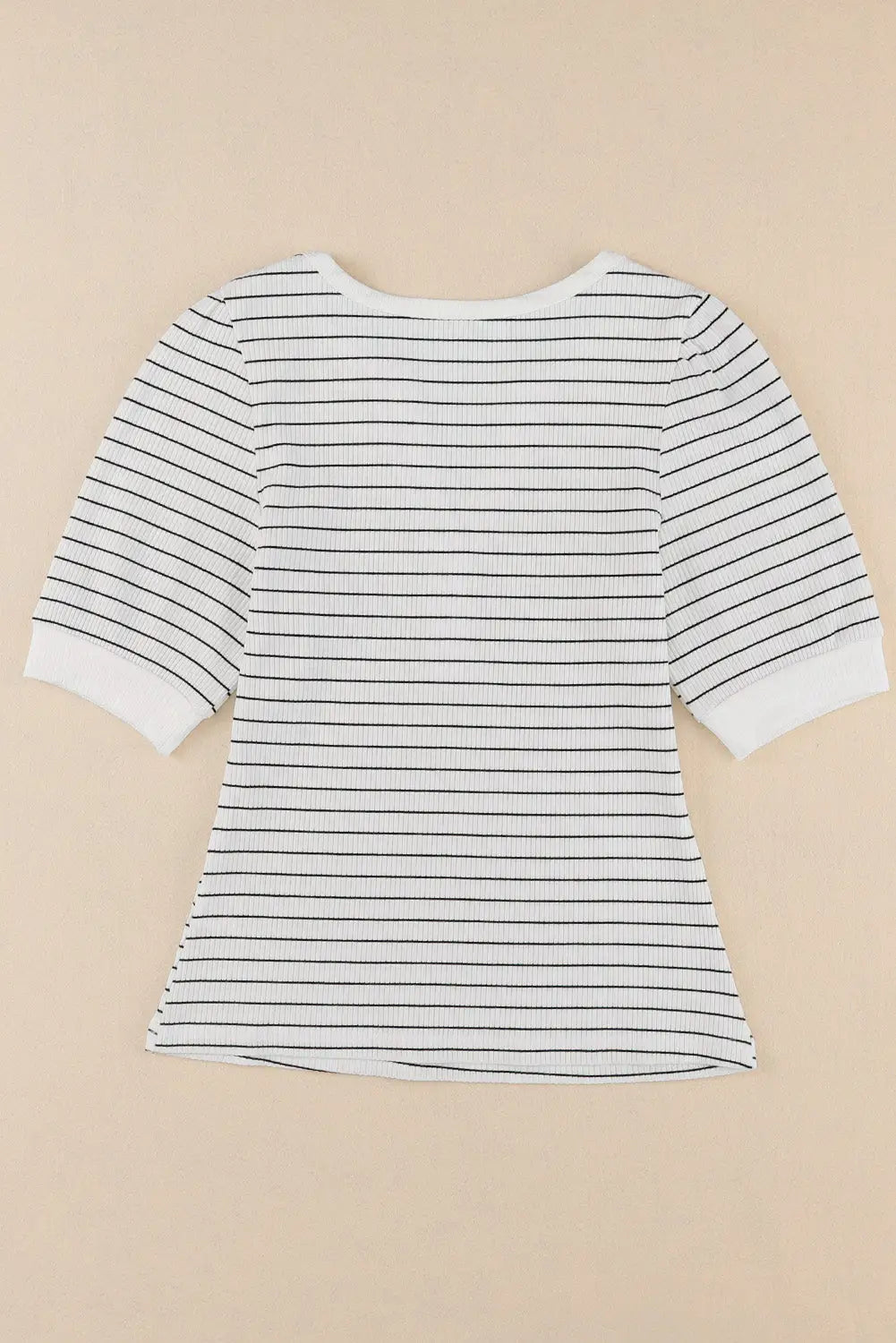 White striped print notch v neck short sleeve top - t-shirts