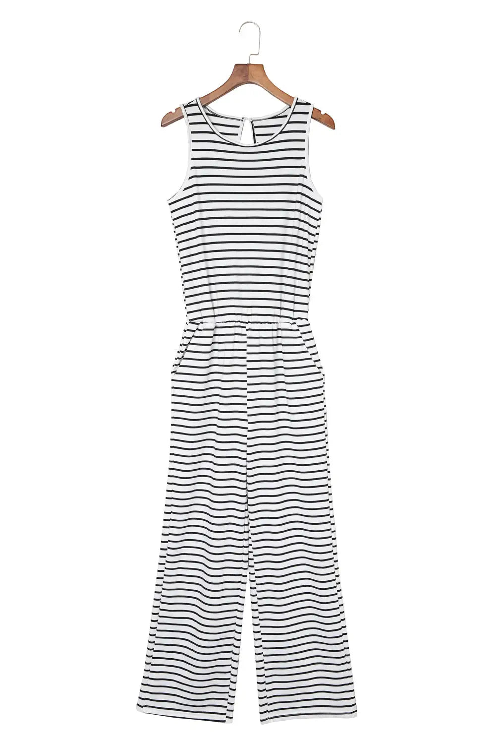 White striped print pocketed sleeveless jumpsuit - jumpsuits & rompers